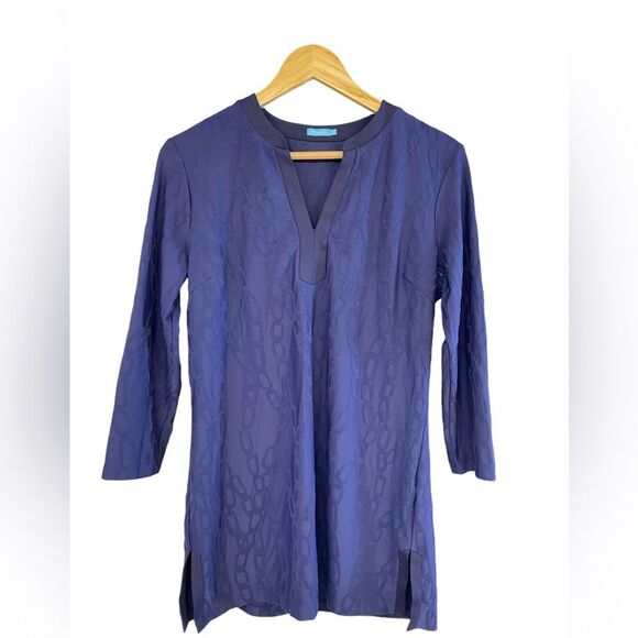 J. McLauglin Navy Blue Chain link Carly Catalina Cloth Top.  Size M - Picture 1 of 7